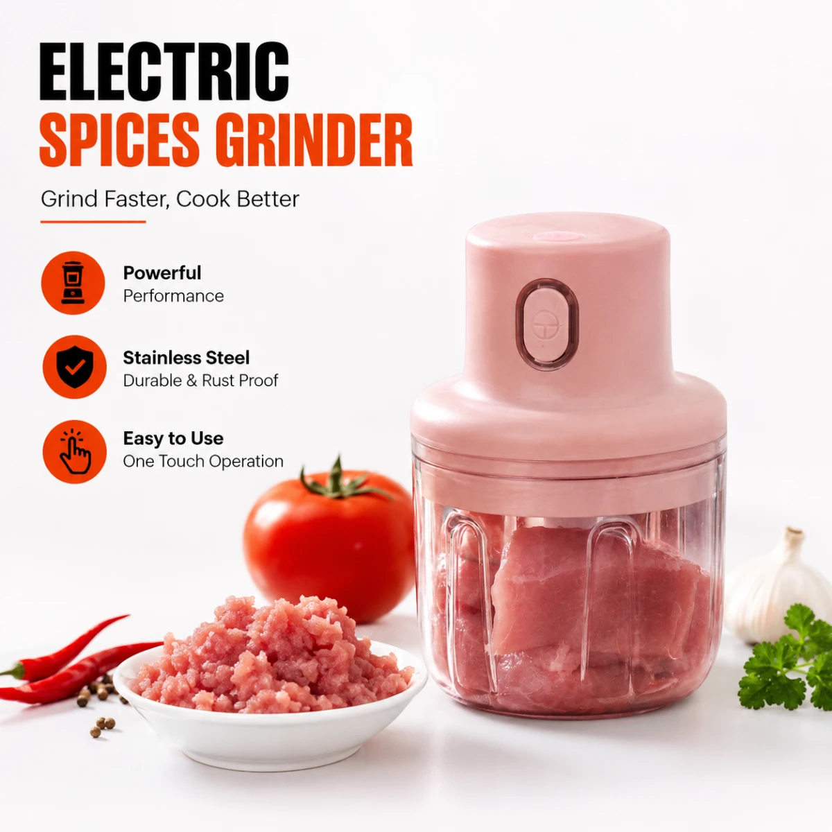 Intelligent Electric Rechargeable Vegetable Cutter & Mini Chopper – 250ml